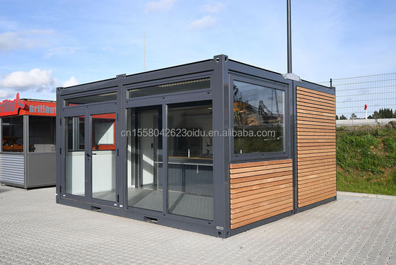 Entrepôt de conteneurs de 20 pieds cadre métallique bois grain hôtel maison mobile avec tubes carrés en acier galvanisé et emballage plat