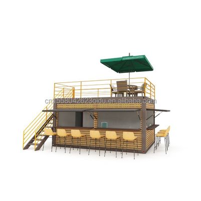 Container de 20 pieds Bar à café Portable Magasin préfabriqué avec conception de conteneur et 50/75/100mm ondes panneaux sandwich murs