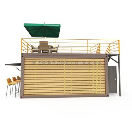Container de 20 pieds Bar à café Portable Magasin préfabriqué avec conception de conteneur et 50/75/100mm ondes panneaux sandwich murs