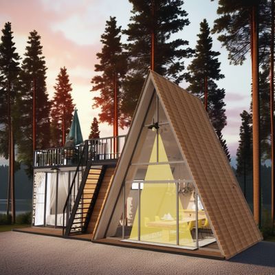 Hôtel Resort maison de conteneurs préfabriquée avec une chambre à coucher salle de bains cuisine et porte à sandwich en forme de triangle moderne