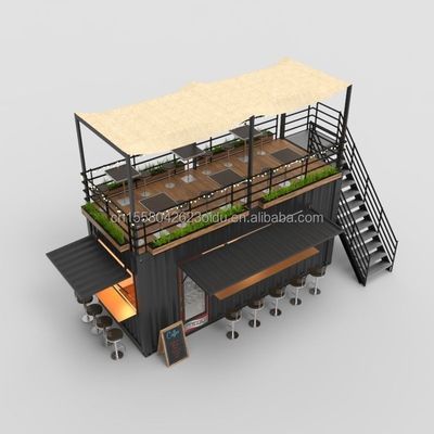 Container Café avec cuisine 20ft cadre en acier galvanisé en acier pliant 180g Restaurant salle de bains incluse