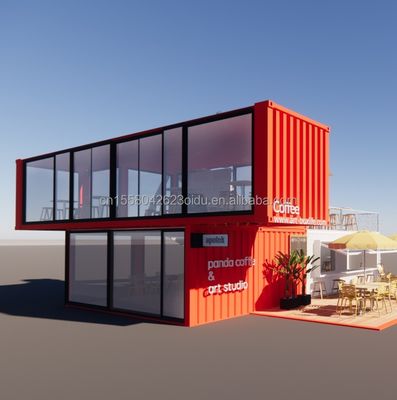 Entrepôt de conteneurs de luxe de 20 pieds Grand plancher en verre Petite maison Cabine personnalisée Villas avec 50/75/100mm ondes panneaux sandwich murs