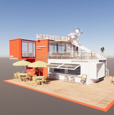 Entrepôt de conteneurs de luxe de 20 pieds Grand plancher en verre Petite maison Cabine personnalisée Villas avec 50/75/100mm ondes panneaux sandwich murs