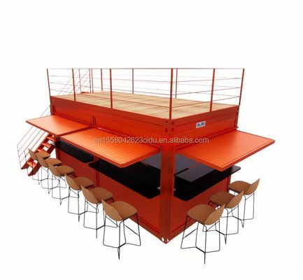 20 pieds d'emballage plat personnalisé Installation rapide Contenant en bois maison préfabriquée Bar de jardin avec tubes carrés en acier galvanisé