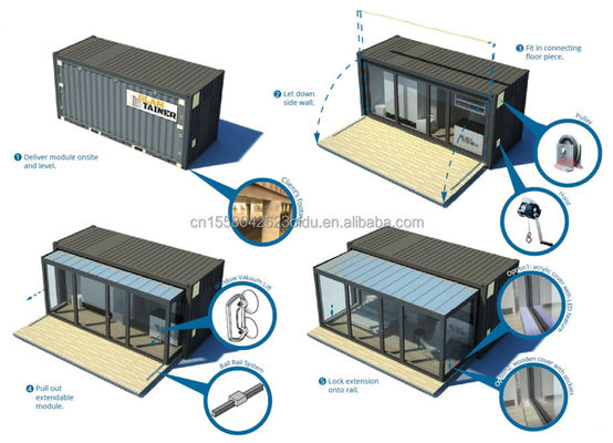 2 chambres à coucher maison de conteneurs expandable préfabriquée en acier modulaire petite maison pour l' extérieur en couleur personnalisée et 20ft ou 40ft taille