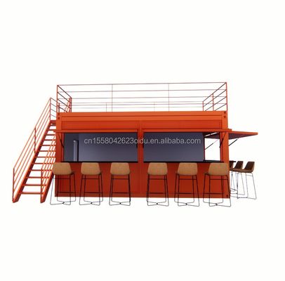 20 pieds d'emballage plat personnalisé Installation rapide Contenant en bois maison préfabriquée Bar de jardin avec tubes carrés en acier galvanisé