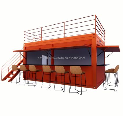 20 pieds d'emballage plat personnalisé Installation rapide Contenant en bois maison préfabriquée Bar de jardin avec tubes carrés en acier galvanisé
