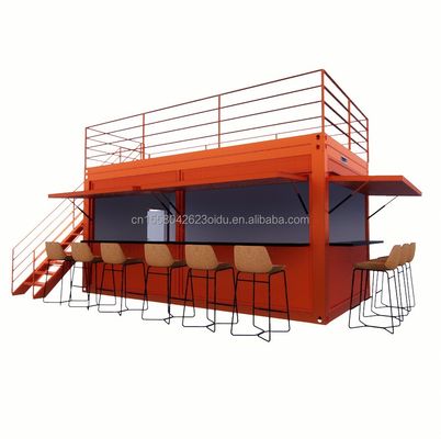 20 pieds d'emballage plat personnalisé Installation rapide Contenant en bois maison préfabriquée Bar de jardin avec tubes carrés en acier galvanisé