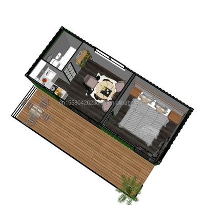 Design moderne maison de conteneurs en bois préfabriquée bureau évolutif avec cadre en acier et pliage en acier galvanisé 180g