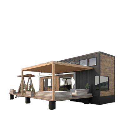 Design moderne maison de conteneurs en bois préfabriquée bureau évolutif avec cadre en acier et pliage en acier galvanisé 180g